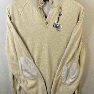 Saks Fifth Avenue Sweater Mens‎ XXL Beige Elbow Patch Pullover Made in Italy New